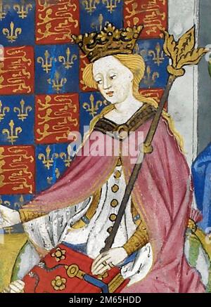 Margaret von Anjou (1430-1482. Beleuchtetes Manuskript von der Präsentationsseite von Gedichten und Romanzen ("The Talbot Shrewsbury book"), 1444/5 Stockfoto