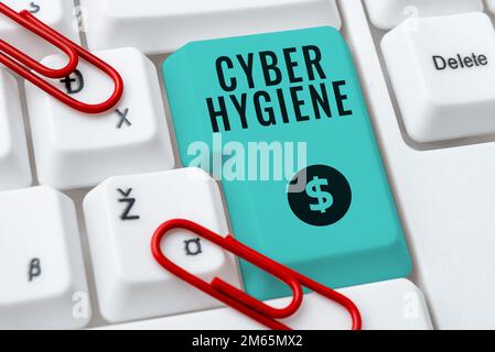 Inspiration mit dem Schild Cyber Hygiene. Konzeptionelle Fotoschritte, die Computerbenutzer Unternehmen, um ihre Cyber-Sicherheit zu verbessern Stockfoto