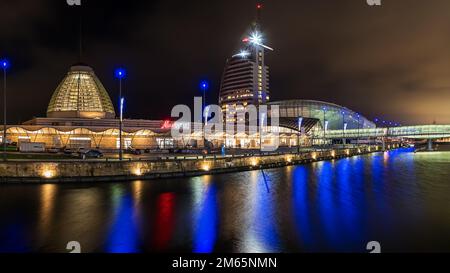 Nachtpanorama Bremerhaven Stockfoto