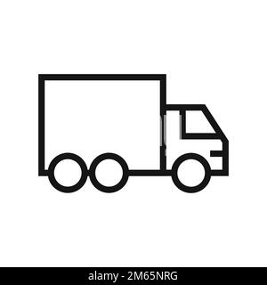 LKW-Liniensymbol isoliert auf weißem Hintergrund. Schwarzer, flacher Klassiker mit modernem Umriss. Lineares Symbol und bearbeitbare Kontur. Einfach und pixelgenau Stock Vektor
