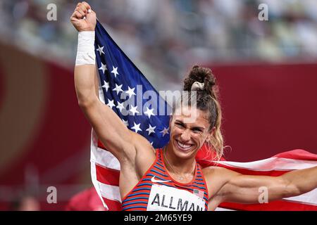 Valarie Allman (USA) Olympiameister gewinnt den Frauendiskus bei den Olympischen Sommerspielen 2020 (2021) in Tokio, Japan Stockfoto