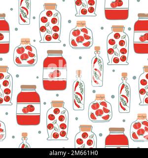 Nahtloses Muster mit rotem eingelegtem Gemüse. Vektorhintergrund für konserviertes Gemüse. Stock Vektor