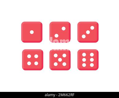 Vector Casino Dice of Authentic Icons. Vektor rollt rote Würfel, isoliert auf weißem Hintergrund. 3D Brettspiele. Red Poker Cubes EPS 10 Stock Vektor