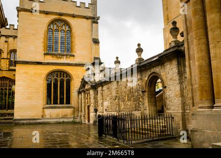 Die mittelalterliche Divinity School in Oxford, England, ist im senkrechten Stil erbaut. Stockfoto