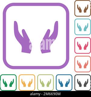 Leere schützende Hände Einfache Symbole in farbigen abgerundeten quadratischen Rahmen auf weißem Hintergrund Stock Vektor