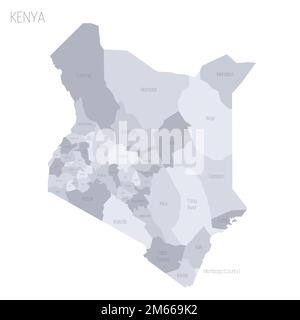 Kenia: Politische Karte der Verwaltungsabteilungen - Bezirke. Graue Vektorkarte mit Beschriftungen. Stock Vektor