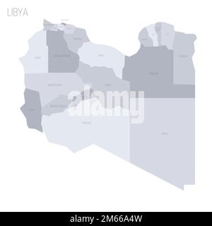 Libysche politische Karte der Verwaltungseinheiten - Bezirke. Graue Vektorkarte mit Beschriftungen. Stock Vektor