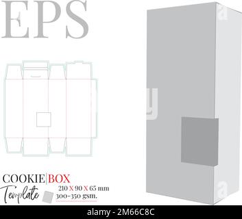 Feld mit Fenster, Schablone. Vektor mit gestanzten, lasergeschnittenen Schichten. Weißes, klares, leeres Geschenkkarton-Modell isoliert auf weißem Hintergrund. Perspektivische Ansicht Stock Vektor