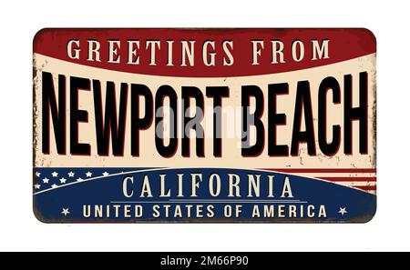 Grußzeichen aus Newport Beach aus rostfreiem Metall auf weißem Hintergrund, Vektorgrafik Stock Vektor