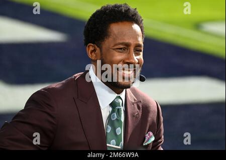 ESPN-Reporter Desmond Howard vor dem Rose Bowl-Spiel am Montag, den 2. Januar 2023 in Pasadena, Kalifornien (Dylan Stewart/Bild von Sport) Stockfoto