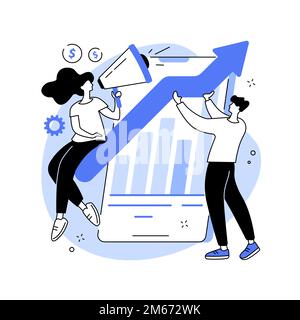 Abstraktes Konzept des Marketingteams als Vektorgrafik. Messung digitaler Marketingkennzahlen, Teamleiter, Entwicklung der Kampagnenstrategie, Reaktion der Mitglieder Stock Vektor