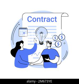 Abstrakte Vektordarstellung des Lizenzvertrags. Lizenzvertrag für Künstler, Vereinbarung über geistiges Eigentum, Verkauf elektronischer Kopien, Software c Stock Vektor