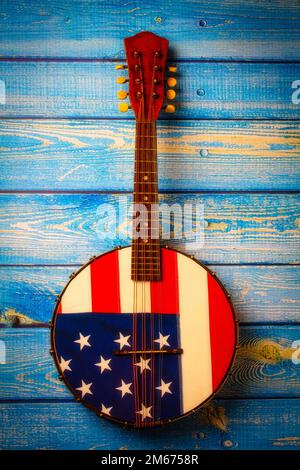 American Banjo Auf Blue Boards Stockfoto