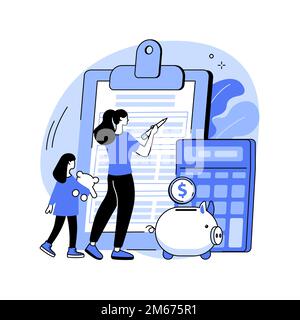 Abbildung des abstrakten Konzeptes für den Abzug von Kinderbetreuungskosten. Pflegekosten, Leistungsplan, Steuererklärung, steuerpflichtiges Einkommen, Familienbudget, bank Stock Vektor