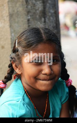 Porträt einer Tamilin, aufgenommen in Madurai, Tamil Nadu, Indien. Stockfoto