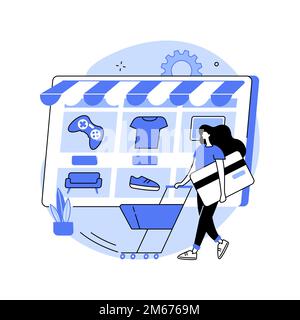Online Flohmarkt abstrakt Konzept Vektor Illustration. Online-Vintage-Marktplatz, digitale Flohauktion, gebrauchte gute E-Commerce-Plattform, aus zweiter Hand t Stock Vektor