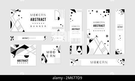 Modernes schwarz-weißes geometrisches Bannervorlagen-Set Stock Vektor