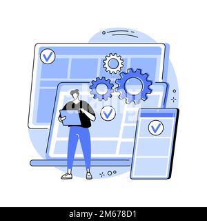 Plattformübergreifende Entwicklung abstrakte Konzept Vektor Illustration. Plattformübergreifende Betriebssysteme, kompatible Softwareumgebungen, mobile App-Benutzer e Stock Vektor