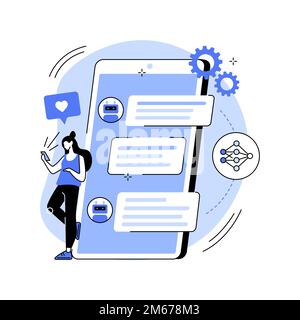 Chatbot selbstlernende abstrakte Konzept Vektor Illustration. Chatbot-Fähigkeit, virtuelle Assistenten, KI-Chat-Software-Entwicklung, maschinelles Selbstlernen, Stock Vektor