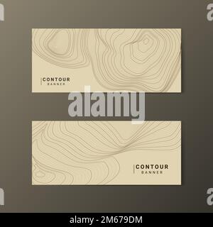 Braune abstrakte Karte Konturlinien Banner gesetzt Stock Vektor
