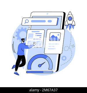 Beschleunigte mobile Seiten abstrakte Vektordarstellung des Konzepts. Entwicklung mobiler Websites, Website für beschleunigtes Laden, Smartphone-Version, Website-Desi Stock Vektor