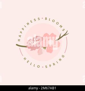 Vektor mit rosa Kirschblüten-Abzeichen Stock Vektor