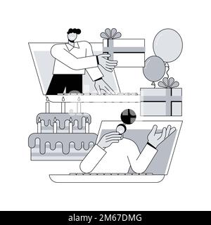 Teilen von Geschenken online abstrakte Konzept Vektor Illustration. Online-Feier, Geschenk auf Video auspacken, Grüße an die Kamera senden, Eröffnungsgeschenk, Stock Vektor