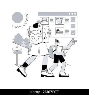 Sommer Wandern abstrakte Konzept Vektor Illustration. Wandern in der Hitze, Sommer-Trekking, aktiven Urlaub, kaufen Stiefel und Outfit, Naturparkwege, Führer Stock Vektor