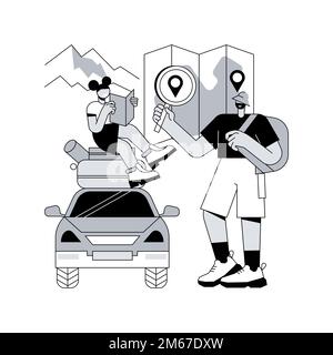 Roadtrip abstrakte Konzept Vektor-Illustration. Reisen mit dem Auto, Roadtrip-Planungsplattform, Verleih, gps-Navigation, Sehenswürdigkeiten unterwegs, d Stock Vektor