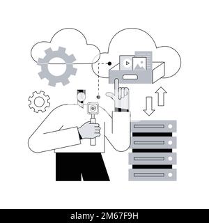 Abstraktes Konzept für Cloud Storage Vektorgrafik. Digital Hosted Storage, Datenbanksicherheit, Dateninfrastrukturdienst, Cloud Computing, informati Stock Vektor