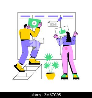 Abstrakte Vektordarstellung des Kanban-Boards. Kommunikationsprozess für Teamarbeit, agiles Projektmanagement, Scrum Meeting, Entwicklungsphasen, Arbeit p Stock Vektor