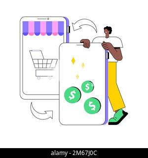Abstrakte Konzeptdarstellung für die Inzahlungnahme mobiler Geräte. Verkaufen Sie alte mobile Gerät, Trade-in Einzelhandel, lassen Sie uns Ihr gebrauchter Handy, buybac Stock Vektor