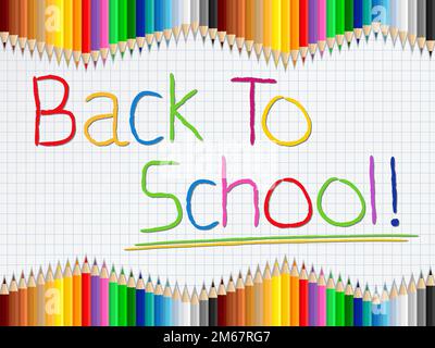Back-to-School-Konzept mit farbigem Bleistift auf dem Papier, Vektor-EPS10-Abbildung Stock Vektor