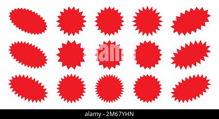 Sternförmige Sprechblasen, platzende Werbe-Star-Tags, platzende Werbe-Badges. Abbildung der Vektoren der Sternschaltfläche. Stock Vektor
