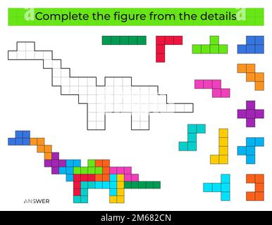 Vervollständigen Sie die Abbildung. Puzzle-Spiel mit Dinosaurier. Stock Vektor