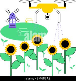 Landwirtschaft Drohne verwenden abstrakte Konzept Vektor Illustration. Landwirtschaft Präzisionslandwirtschaft, Ersthelfer, Analyse, Pflanzen Spritzen, Drohne Surveillan Stock Vektor