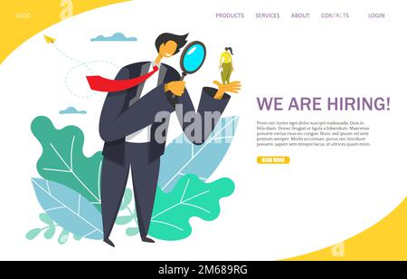 Wir stellen Vektor-Website-Vorlagen, Webseiten- und Landing-Page-Designs für die Entwicklung von Websites und mobilen Websites ein. Ein Geschäftsmann, der ein Mädchen auf seinem Vater ansieht Stock Vektor