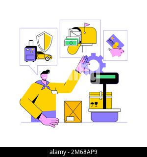Abstraktes Konzept der Post-Office-Vektorgrafik. Postdienste, Paketzustellung, Reise- und Autoversicherung, Reisegeld, Sparkonto, Fina Stock Vektor