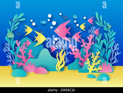 Aquarienvektordarstellung im Papierkunststil Stock Vektor