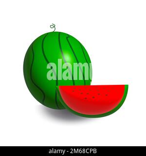 3D wassermelone mit isoliertem Hintergrund in Scheiben. Abbildung Wassermelone auf weißem Hintergrund Stockfoto