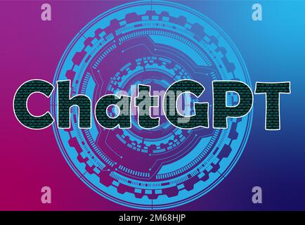 Chat-GPT-Text im binären Zahlendesign und futuristischem Hintergrund. Chatgpt, ein Chatbot mit künstlicher Intelligenz. Illustrationen der ChatGPT-Gesprächsmethode. Stockfoto