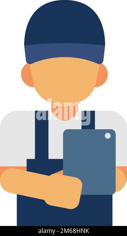 Technischer Support-Mann mit Tablet-Symbol. Professionell mit Werkzeugvektordarstellung Stock Vektor