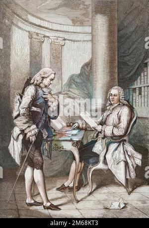 12 Mai 1776, la démission du ministre des finances, Anne Robert Turgot - La Demission de Turgot 1776 - Louis XVI (1754-1793), roi de France, et Anne Robert Jacques Turgot (1727-1781) - Turgots Entlassung Stockfoto