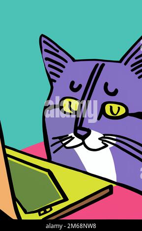 Abbildung: Katze mit Computer Stockfoto