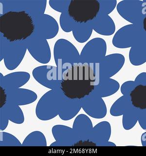 Nahtlos einfaches, niedliches Muster aus Groß auf weißem Hintergrund. Endlose Blumenverzierung mit wunderschönen Blüten. Farbenfroher Hintergrund für Stoff, Textil, Leinen Stockfoto