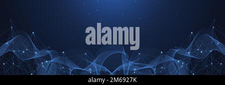 Technologie abstrakte Linien und Punkte Verbindungshintergrund. Verbindung von digitalen Daten und Big-Data-Konzept. Darstellung der digitalen Datenvisualisierung Stockfoto