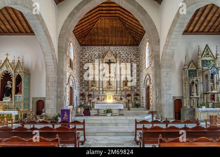 Innenraum der Kirche Parroquia de San Juan Bautista in Vallehermoso, La Gomera, Kanarische Inseln, Spanien | Parroquia de San Juan Bautista Kirche i Stockfoto