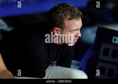 BARCELONA – Okt 26: Julian Nagelsmann in Aktion vor dem Champions League-Spiel zwischen dem FC Barcelona und dem FC Bayern Munchen im Spotify Camp Nou Stockfoto