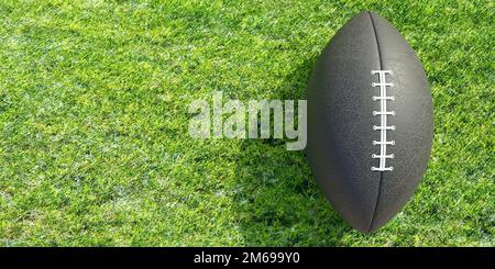 American Football Ball auf einem üppigen grünen Wiesenfeld Stockfoto