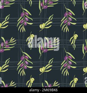 Aquarell Violett Olive Nahtloses Muster. Abbildung Mit Olivästen. Design für Cover, Schreibwaren und Tapeten Stockfoto